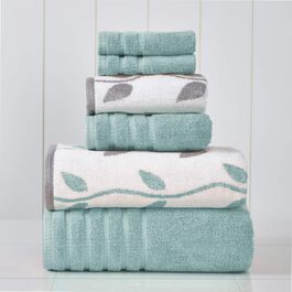 Amrapur Overseas Towel Set, yarn-dyed, organic fronds, jacquard/solid, ultra-soft, 500 g/m², 100% combed cotton, Aqua, 6-piece