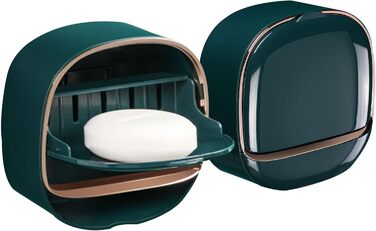 Настінна мильниця Flip-Deckel без свердління з піддоном для мила, вологостійка, для ванної та кухні (Темно-зелений)