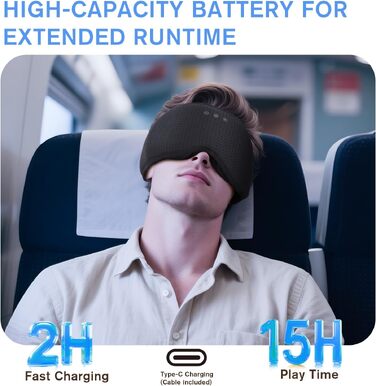 Маска для сну Dolida з Bluetooth навушниками V5.4, 3D контурні подушечки для очей, мікрофон, для бічних положень, подорожей, глибокий чорний колір