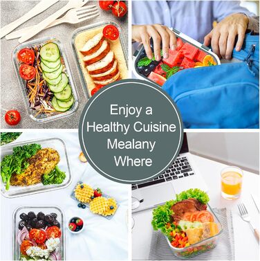 VERONES 10-Piece Glass Crisper Set, Airtight Glass Lunch Containers, Stackable Glass Food Storage Containers Set with Lid, Freezer and Dishwasher Safe, Grey