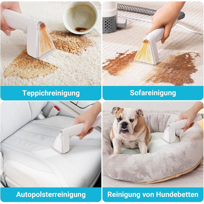 Пристрій для чищення м'яких меблів: мокрий/сухий пилосос, чистка килимів, 600W, 16KPa, бак 2,3L, самоочищення, компактний, для килимів, диванів, сходи
