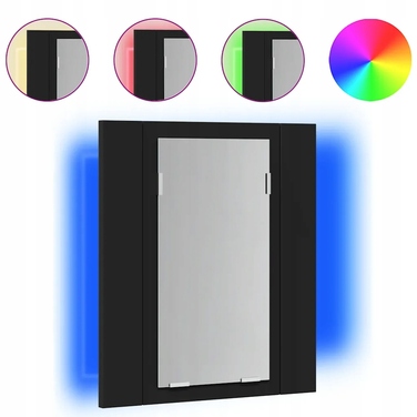 Шафа в ванну кімнату з дзеркалом та RGB LED-підсвіткою, чорна, 40x12x45 см