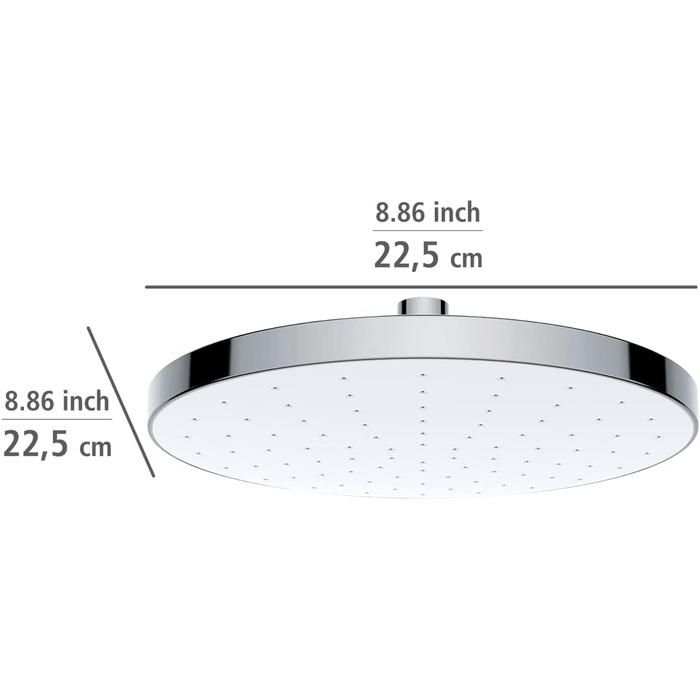 WENKO Showerhead Automatic Cleaning - Anti-Limescale Universal Showerhead with Automatic Cleaning System, Plastic (ABS), 22.5 x 22.5 cm, Silver Glossy, Chrome, 24000100