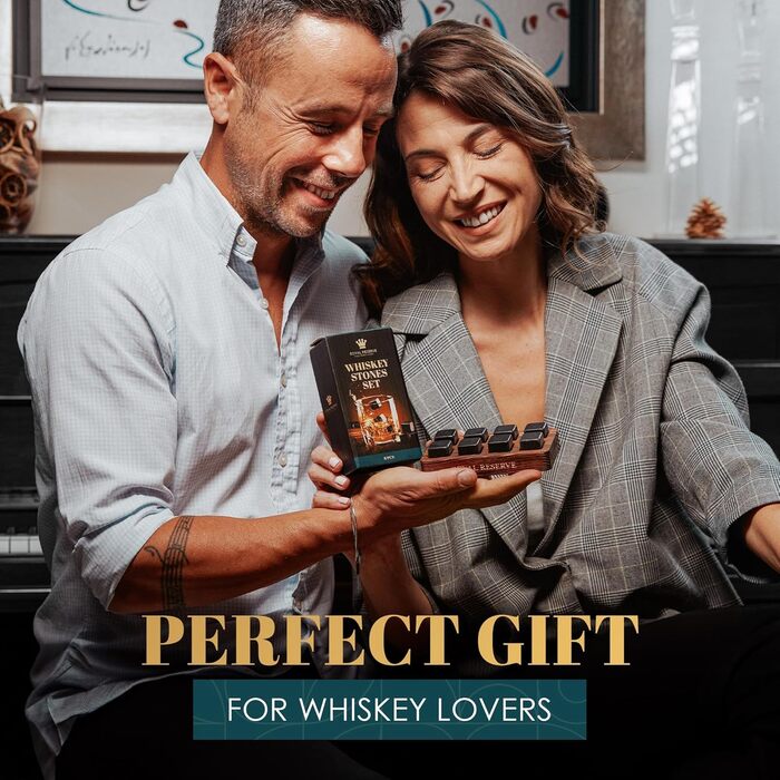 Подарунковий набір Whisky Steine Royal Reserve: кам'яні охолоджувачі для віскі, дерев'яне коричневе підношення для чоловіків, без розведення