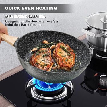 Набір каструль та сковорідок MDHAND з антипригарним покриттям, 12 предметів, чорний граніт, індукційне дно, без PFOA та PFOS