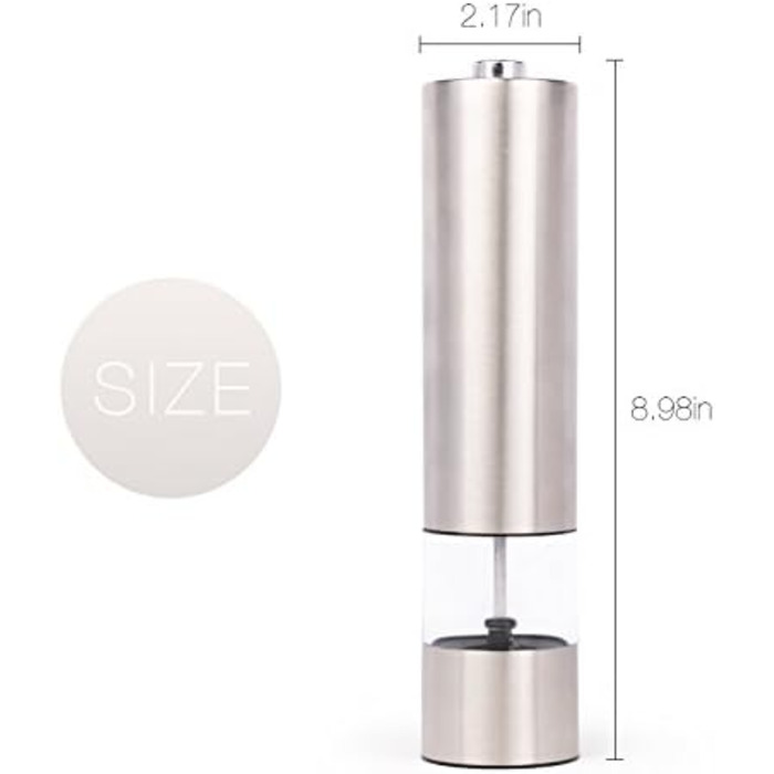 Електричні соляні та перечні мельниці 2 шт. з нержавіючої сталі, регулювання помелу, світлодіодне підсвічування (сріблясті)