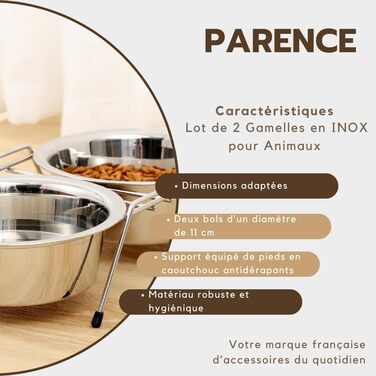 Набір мисок для тварин з нержавіючої сталі PARENCE - 2 шт. - Антиковзкий стійкий підставник - для котів та маленьких собак - діаметр 11 см