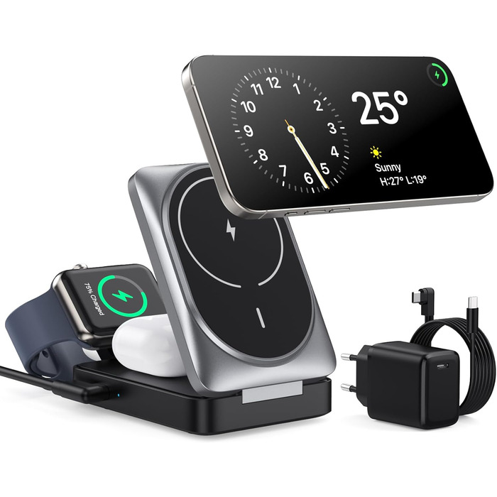 Багатофункціональна бездротова зарядка 3 в 1 з MagSafe для iPhone та Apple Watch, AirPods (білий/чорний)