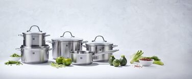 Набір каструль ZWILLING Flow, 5 предметів, з кришкою з термостійкого скла, для індукційних плит, не має покриття, з нержавіючої сталі, колір Black