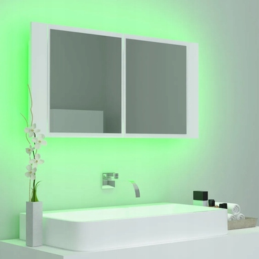 Шафа у ванну кімнату з LED-дзеркалом та RGB-підсвіткою, біла, 90x12x45 см