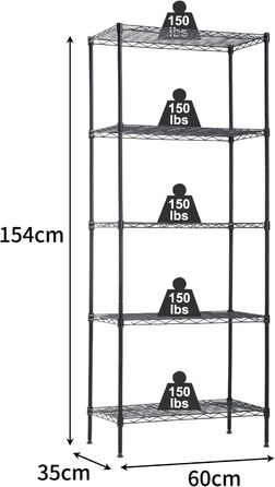 Металеве багаторівневе стелаж BestOffice - 5 ярусів, 35x60x154 см, Хром