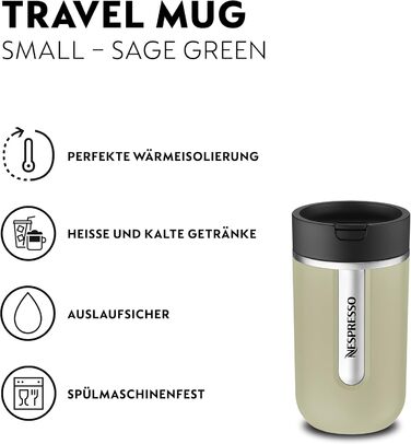 Термокружка Nespresso Travel Mug Small Sage Green 300 мл - для кави, чаю, матча, з кришкою, нержавіюча сталь