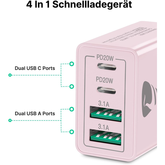 Мережевий адаптер USB-C з 4 портами, 40W, з інтелектуальною зарядкою QC, для iPhone, Samsung та інших телефонів