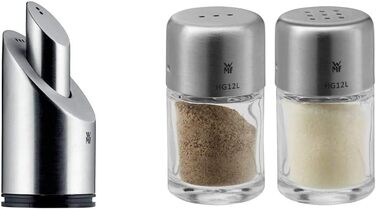 WMF Two-in-One Salt/Pepper Shaker Set, 2-piece, Salt Shaker, Pepper Shaker, Cromargan Stainless Steel, Brushed, Dishwasher Safe & Bel Gusto Salt and Pepper Shaker Set, 2-piece