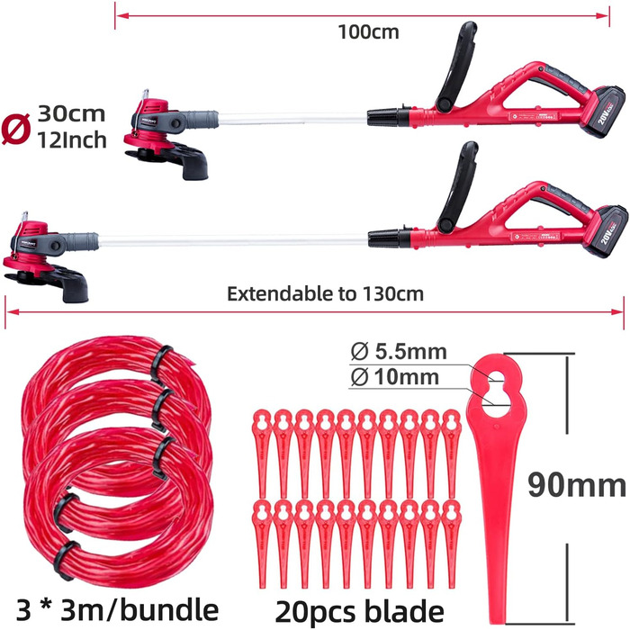 WONET Cordless String Trimmer incl. 2 Batteries and Charger with Automatic Line Feed and Telescopic & Swivel Handle – Making Gardening Easy