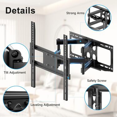 XINLEI Adjustable Tilt & Swivel TV Wall Mount for 26-70 inch Flat & Curved TVs - 45kg / 400x400mm VESA - Black