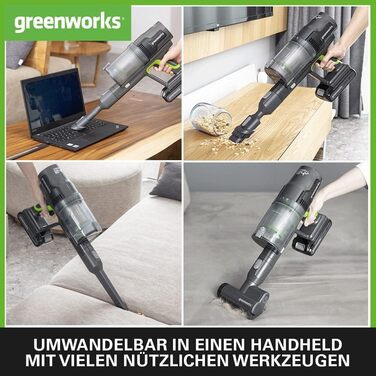 Акумуляторний пилосос Greenworks GD24SV 5-в-1 без акумулятора та зарядного пристрою, 500W, Hepa-фільтр, насадка для шерсті тварин, 3 режими потужності, 45 хвилин роботи