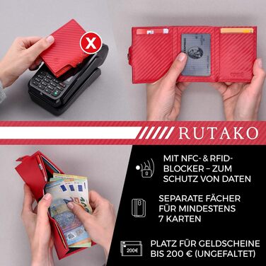 Слімий гаманець RUTAKO з RFID-захистом для чоловіків та жінок, компактний картхолдер з відділенням для монет, Carbon Red