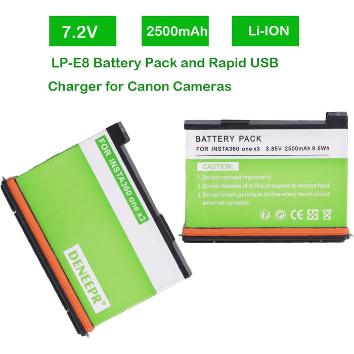 2 x Акумулятори Insta360 2800mAh з зарядним пристроєм USB-C, сумісні з Insta360 Action Camera (X3), з Micro SD слотами