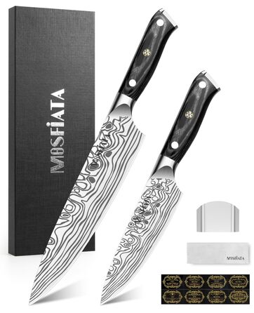 Ніж Santoku MOSFiATA 18 см, кухонний ніж з нержавіючої сталі EN 1.4116, дерев'яна ручка, набір 2 шт.