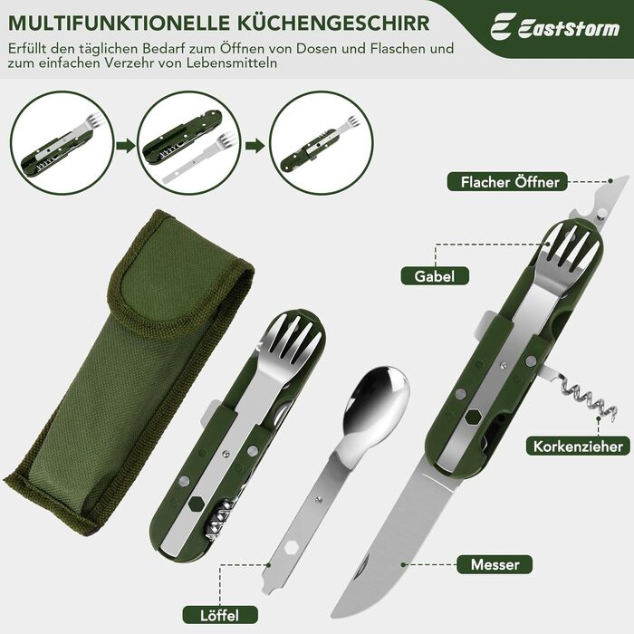 Набір кухонного приладдя для кемпінгу EASTSTORM з водонепроникним чохлом – компактний та легкий посуд для кемпінгу, відпочинку на природі, походів та альпінізму. Ідеальний набір для рюкзаків