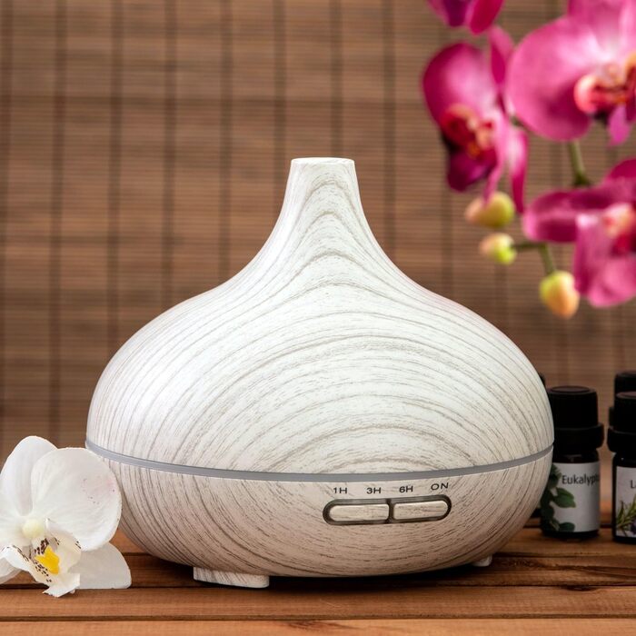 Дифузор аромату 300 мл - ультразвуковий зволожувач повітря з LED-підсвіткою 14 кольорів та таймером, ароматерапія, для ефірних олій (сірий)