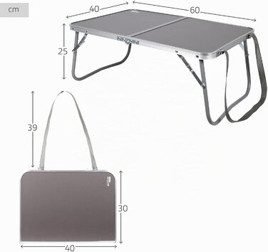 Складний стіл для кемпінгу AKTIVE, алюмінієвий, 60x40x25 см, з ручкою, антрацит. Пікніковий стіл, похідний стіл