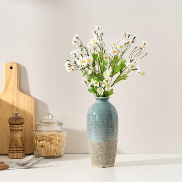 Керамічна ваза, блакитно-коричневий дизайн, ваза в скандинавському стилі, 20 см для декору вітальні, спальні, кухні, ванної кімнати