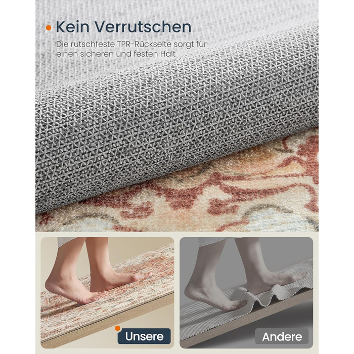 Килимок SONGMICS HOME Vintage, 120x170 см, для вітальні, спальні, кухні, коридору, їдальні, миючий, з антиковзаючим покриттям, TAR032G01 (Cappuccinobeige, 200B x 290L см)