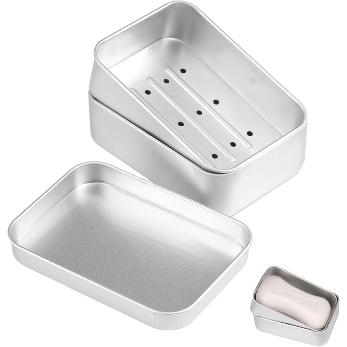 Набір мильниць для подорожей 2 шт. з алюмінію з підсіткою, вологостійкі, нержавіючі для дому, подорожей, зберігання мила та пінки для гоління (срібло)