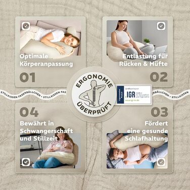 Подушка для годування sei Design XXL 190x30 см з мусліновою наволочкою, ергономічна, для вагітних, для сну на боці, комфортна подушка для дорослих, наволочка з 100% органічної бавовни муслін