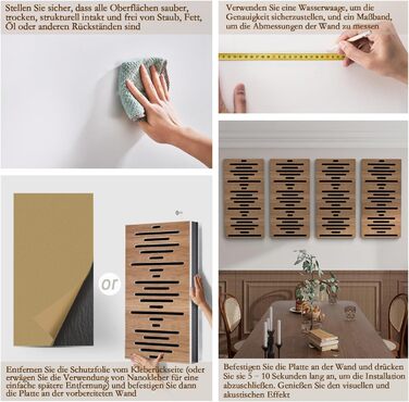 Акустичні панелі JBER для звукоізоляції стін, самоклеючі шумопоглинаючі плити з імітацією горіха (еліптичні лінії), 60×30×4.5 см, 4 шт. — для студії звукозапису та дому