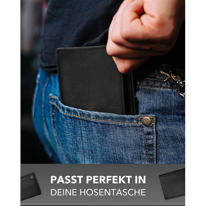 Kronenschein® Wallet for Men Leather with RFID Protection | Genuine Leather Bifold Wallet Large | Money Clip for Men | Wallet Wallet | Ladies' Nappa Leather Portemonnaie (Black)