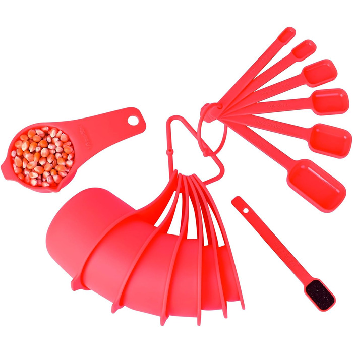 Set of measuring cups and spoons, 15 pieces, plastic measuring cups, 7 plastic measuring cups, 7 plastic measuring spoons with leveler, cute measuring cups for baking and kitchen