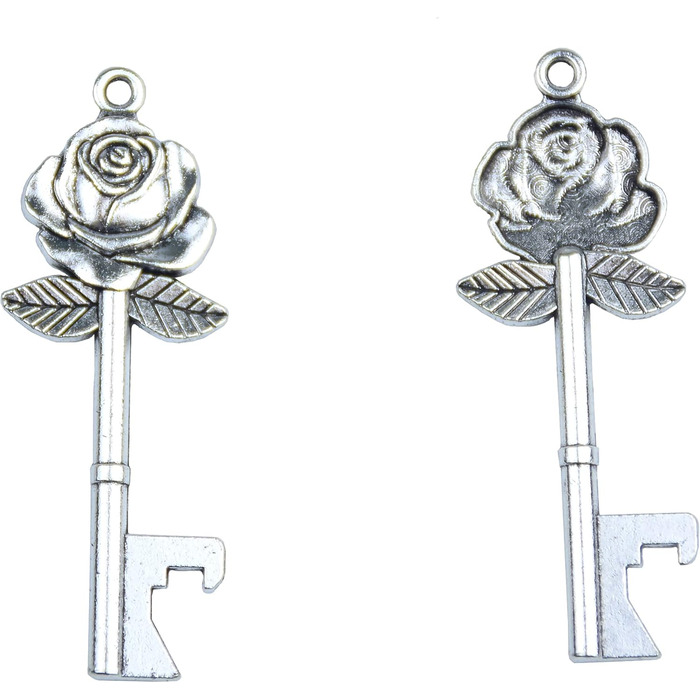 Aokbean 50pcs Wedding Key Bottle Openers Vintage Rose Flower Shape Gifts for Guest Gift Set with Candy Boxes, Thank You Tags and Ribbon (Antique Silver)