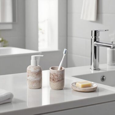 Набір для ванної кімнати 3 шт: дозатор для мила, мильниця та тримач для зубних щіток, білий, з високоякісного харчу, від виробника DREI