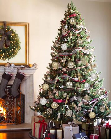 Набір прикрас для ялинки 92 шт. - Стійкі до пошкоджень ялинкові кулі, блакитно-золоті орнаменти. Новорічні прикраси для ялинки, вінка, новорічний декор (шампань & срібло)