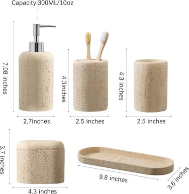 Набір аксесуарів для ванної кімнати, 5 предметів: тримач для щітки, пасти, мильниця та інше. Дерев'яний набір для ванної кімнати
