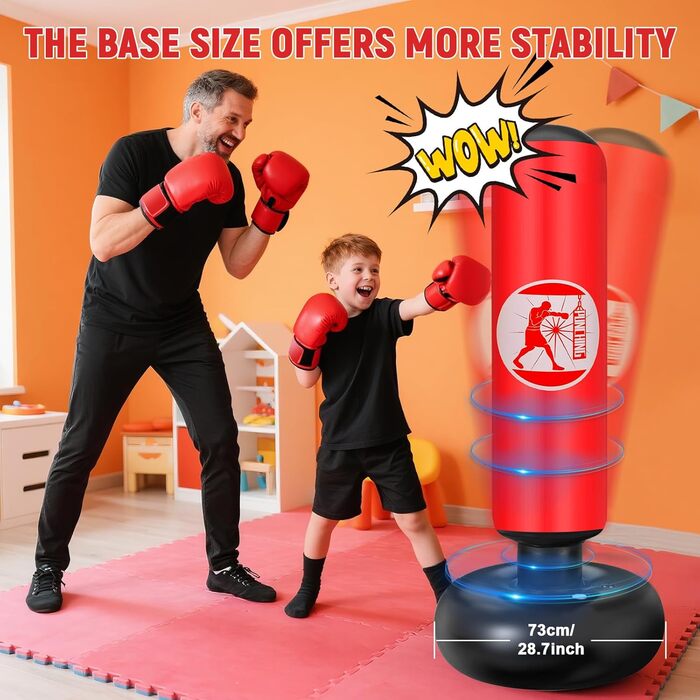 Дитячий боксерський мішок Qoosea для дітей 6-12 років, 160 см, надувний, з боксерськими рукавичками, для карате, кікбоксингу, таеквондо, MMA, червоний