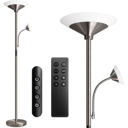 LED торшер BBHome для вітальні з регулюванням яскравості та лампою для читання, 3000K-6500K, з пультом та сенсором, срібний