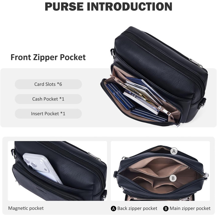 Сумка жіноча через плече MUIIKOLA кросбоді, екошкіра, чорна. Регульований ремінець.