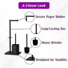 Тримач туалетного паперу з щіткою YUET з нержавіючої сталі, чорний | Набір для ванної кімнати