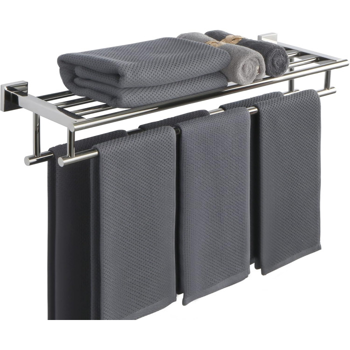 Тримач для рушників SAYAYO настінний, 70 см, з полицею, нержавіюча сталь, для ванної кімнати та кухні