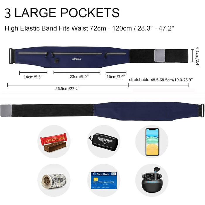 Сумка на пояс Haissky для бігу та спорту: зручна та компактна, до 6.9 дюймів, чорний/морський блакитний