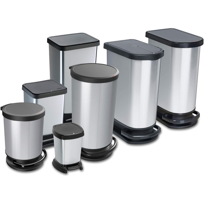 Відро для сміття Rotho Paso 40л з педальним механізмом, сріблястого кольору, BPA-free, пластик (PP)