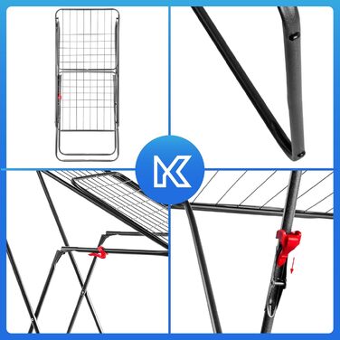 КADAX Сушарка для білизни з 18 метрами сушильної поверхні, розкладний сушильний верстат, для квартири, балкону та саду, з антиковзними ніжками, економія місця, виготовлено в ЄС (Антрацит)
