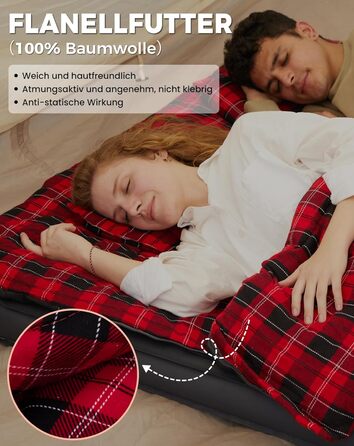 KingCamp 2-Person Winter Sleeping Bag - Warm, Portable, 3-4 Season Camping Sleeping Bag with Flannel Pillows - for Kids & Adults