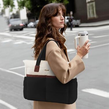 Сумка для ноутбука LOVEVOOK для жінок, 15.6 дюймів, чорно-бежево-коричнева