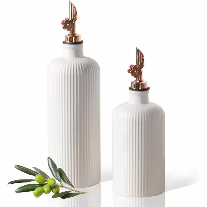 Dizada Oil Dispenser for Kitchen, Ceramic Olive Oil Dispenser Bottle, 624 ml + 400 ml, Large Capacity, Oil and Vinegar Dispenser Bottles with Stainless Steel Spout, Oil Container, 2-Piece Set