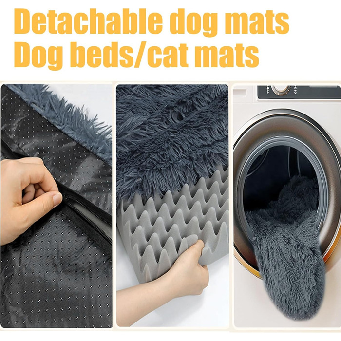 Килимок для собак середніх порід, м'який, з довгим плюшем, 75 x 50 x 8 см, темно-сірий